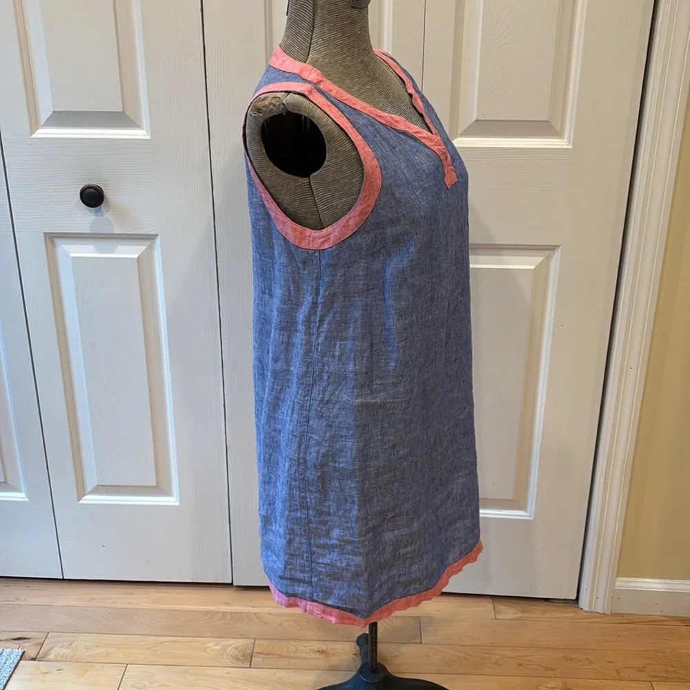 Sigrid Olsen Blue and Pink Linen Sleeveless Shift Dress - Picture 3 of 8